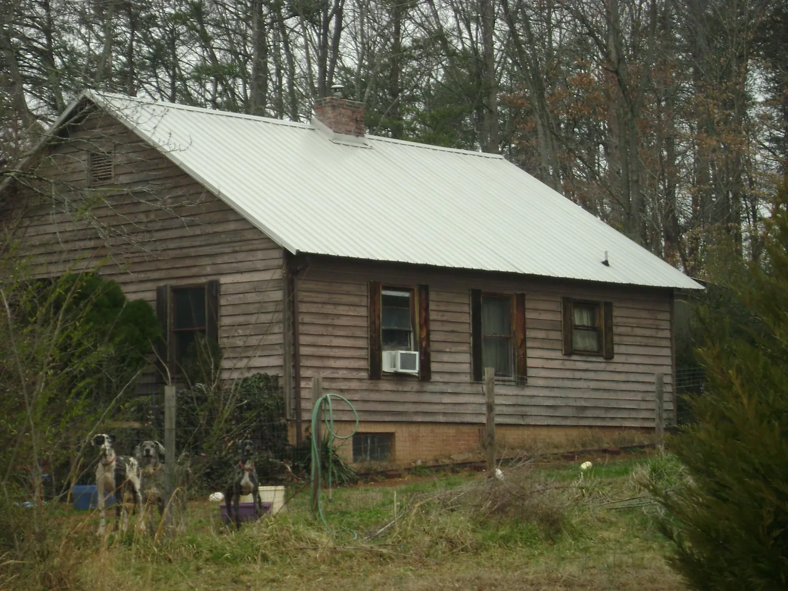 White metal roof on an old wood sided farmhouse, from a Asphalt Shingle Roof Repair job in East Hickory